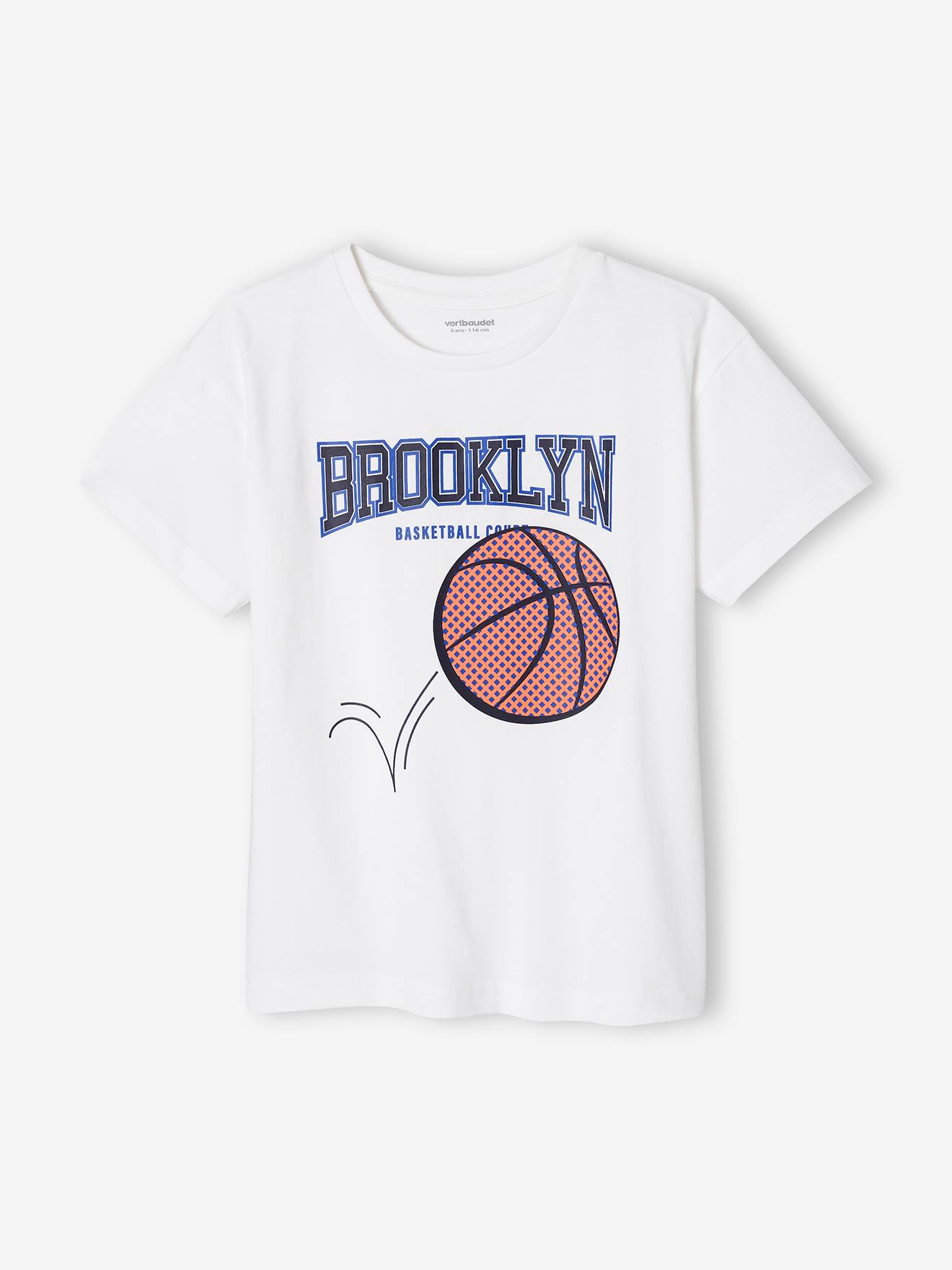 T-Shirt with Basketball Motif & Details in Relief for Boys ecru