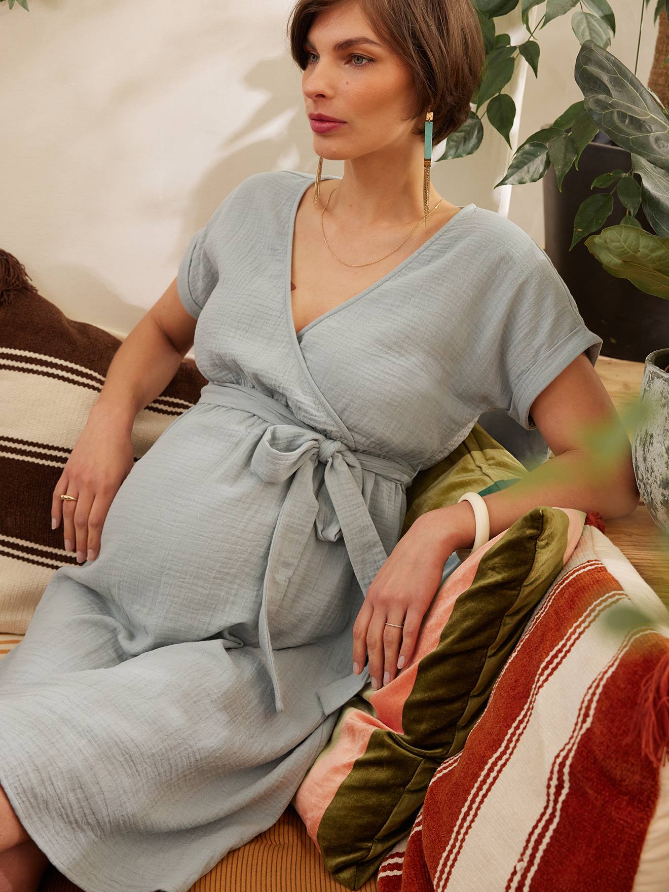 sachin and babi light blue dress Organic Cotton Gauze Dress for Maternity, by ENVIE DE FRAISE - sage green,  Maternity