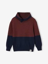 Boys-Cardigans, Jumpers & Sweatshirts-Jumper with Iridescent Neck, in Fancy Colourblock Knit, for Boys