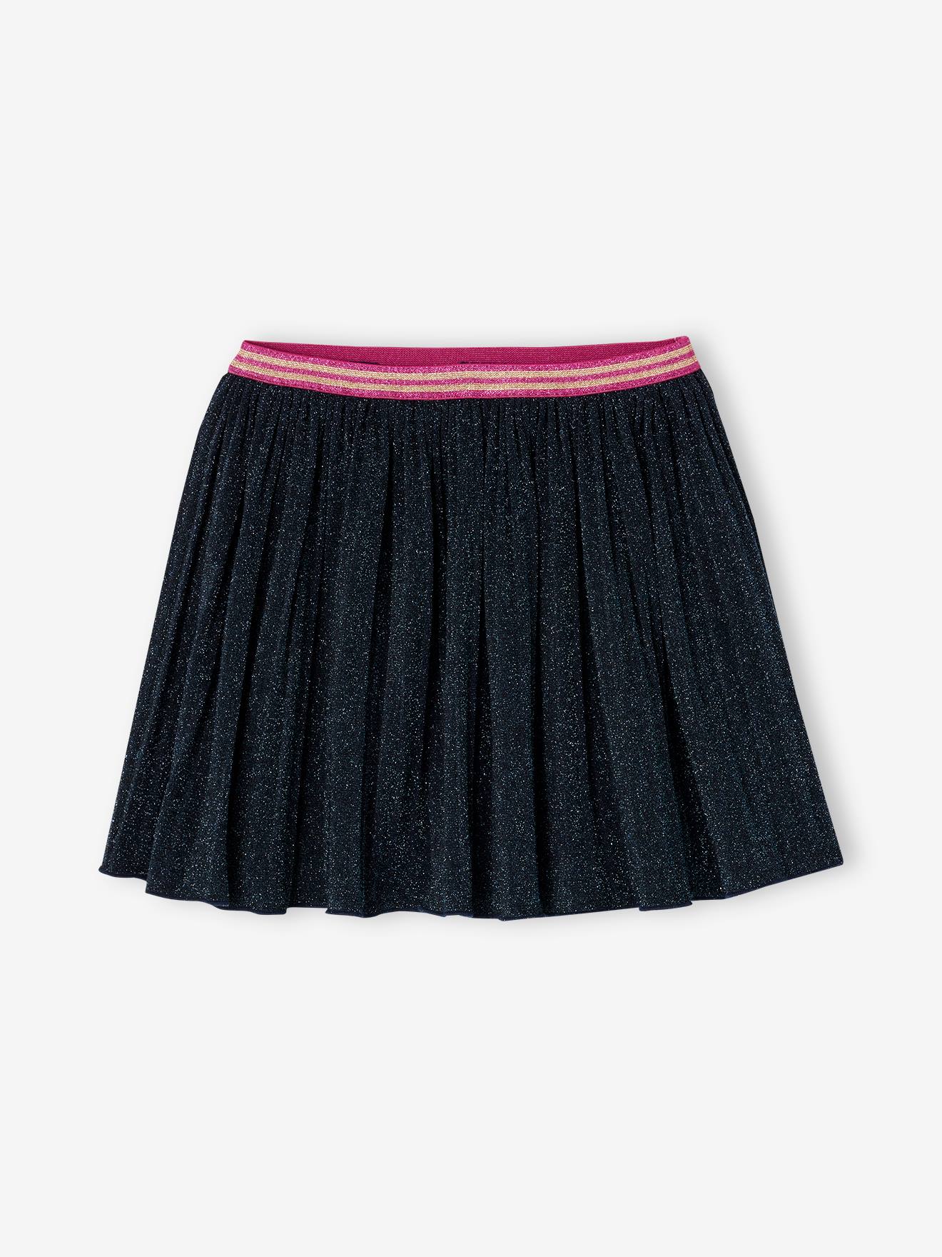 Pleated Glittery Skirt for Girls navy blue