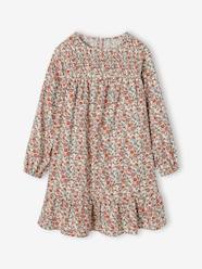 Girls-Smocked Long Sleeve Dress with Flowers for Girls