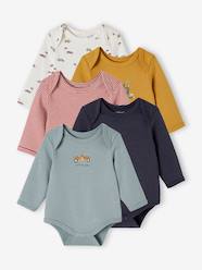 Baby-Bodysuits & Sleepsuits-Pack of 5 Long Sleeve Bodysuits with Cutaway Shoulders, Cars