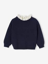 Baby-Jumpers, Cardigans & Sweaters-Jumpers-Rib Knit Jumper with Broderie Anglaise Collar for Babies