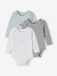 Baby-Pack of 3 "Hugs" Bodysuits with Long Sleeves + Cutaway Shoulders in Organic Cotton for Babies