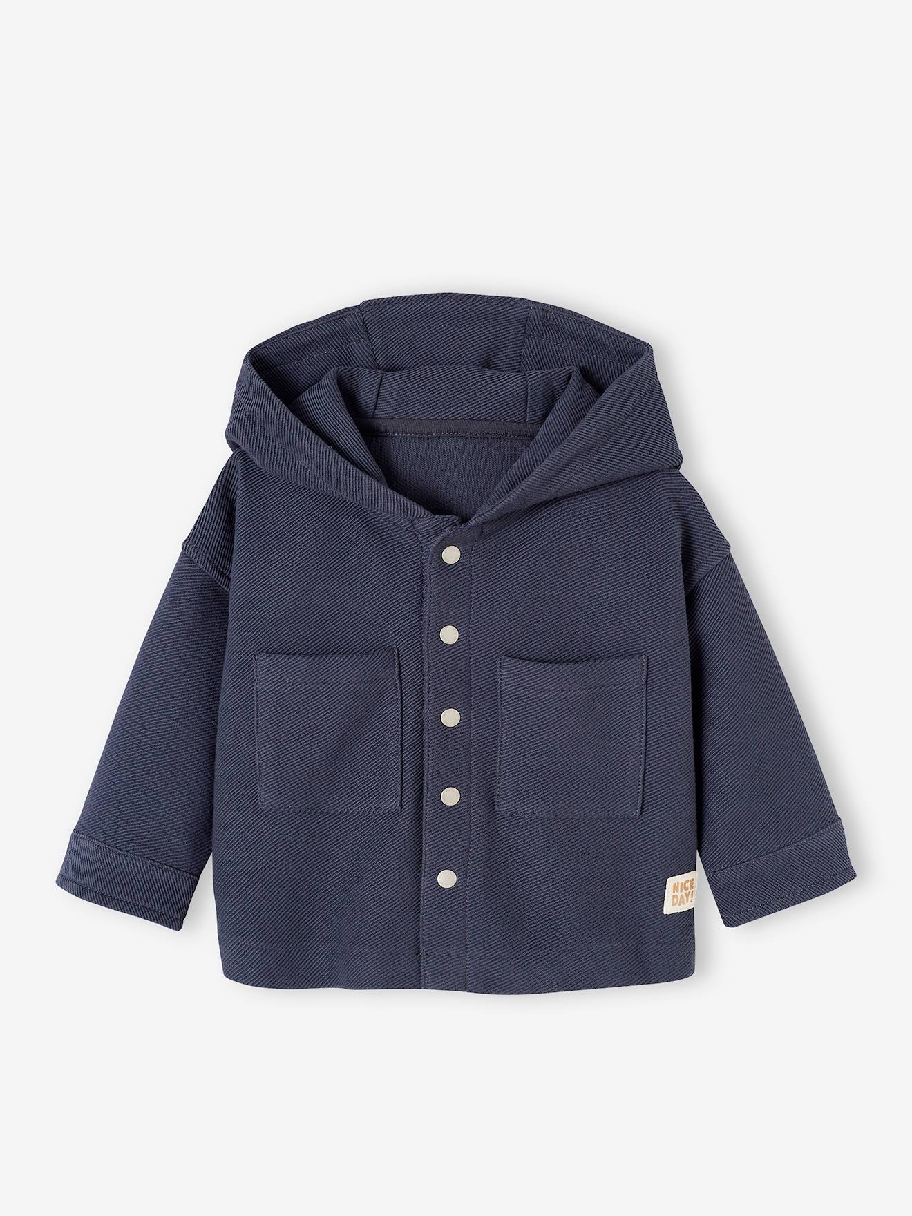 Hooded Shirt with Press Studs on the Front