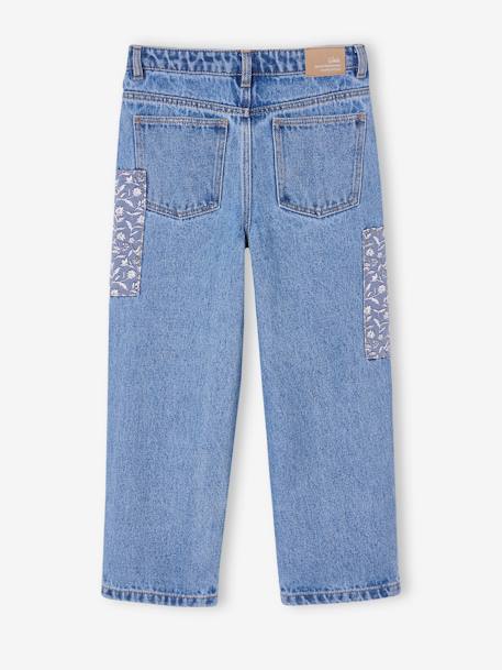 Loose-Fitting Jeans with Floral Patches, for Girls medium blue 