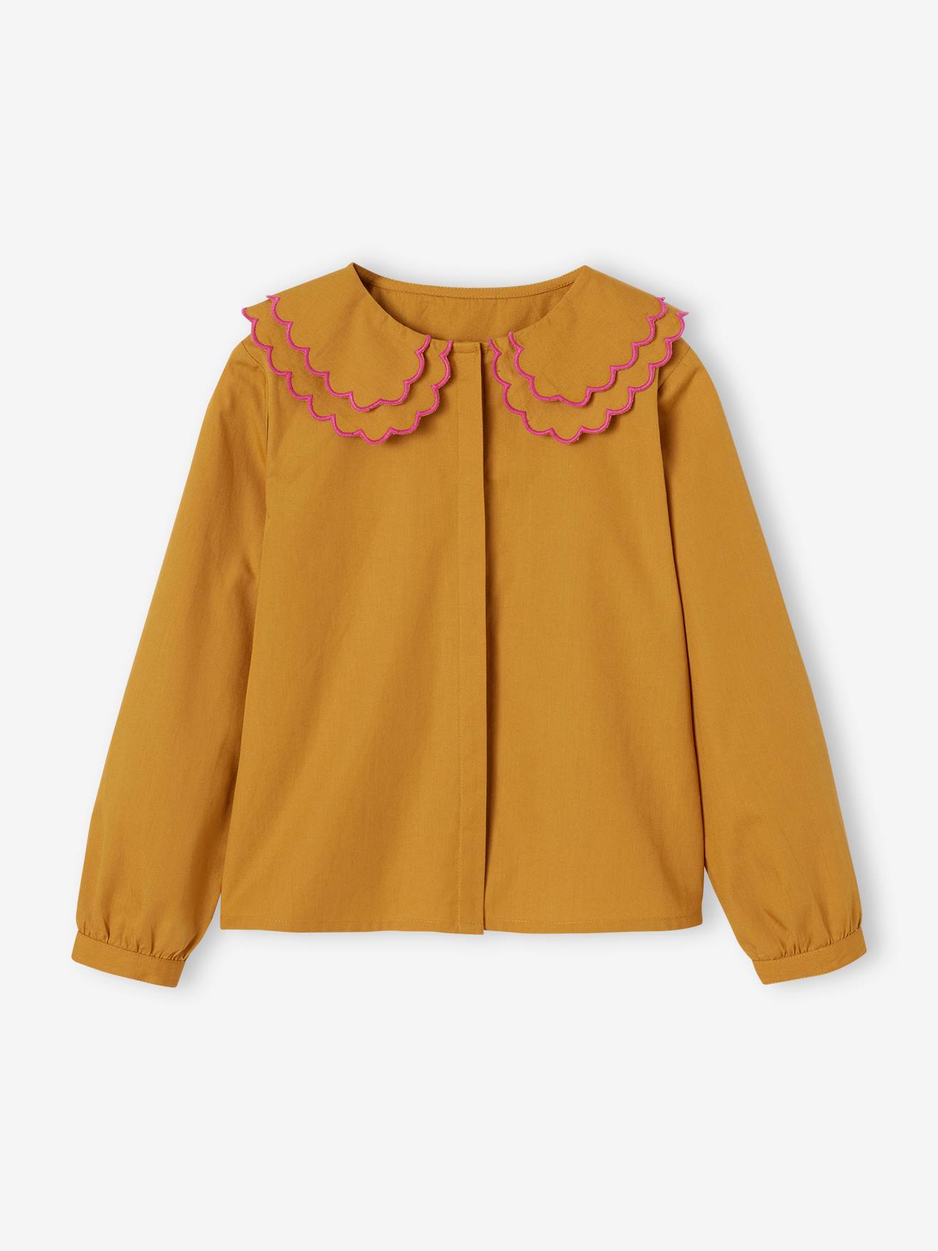 Embroidered Shirt with Oversized Double Collar