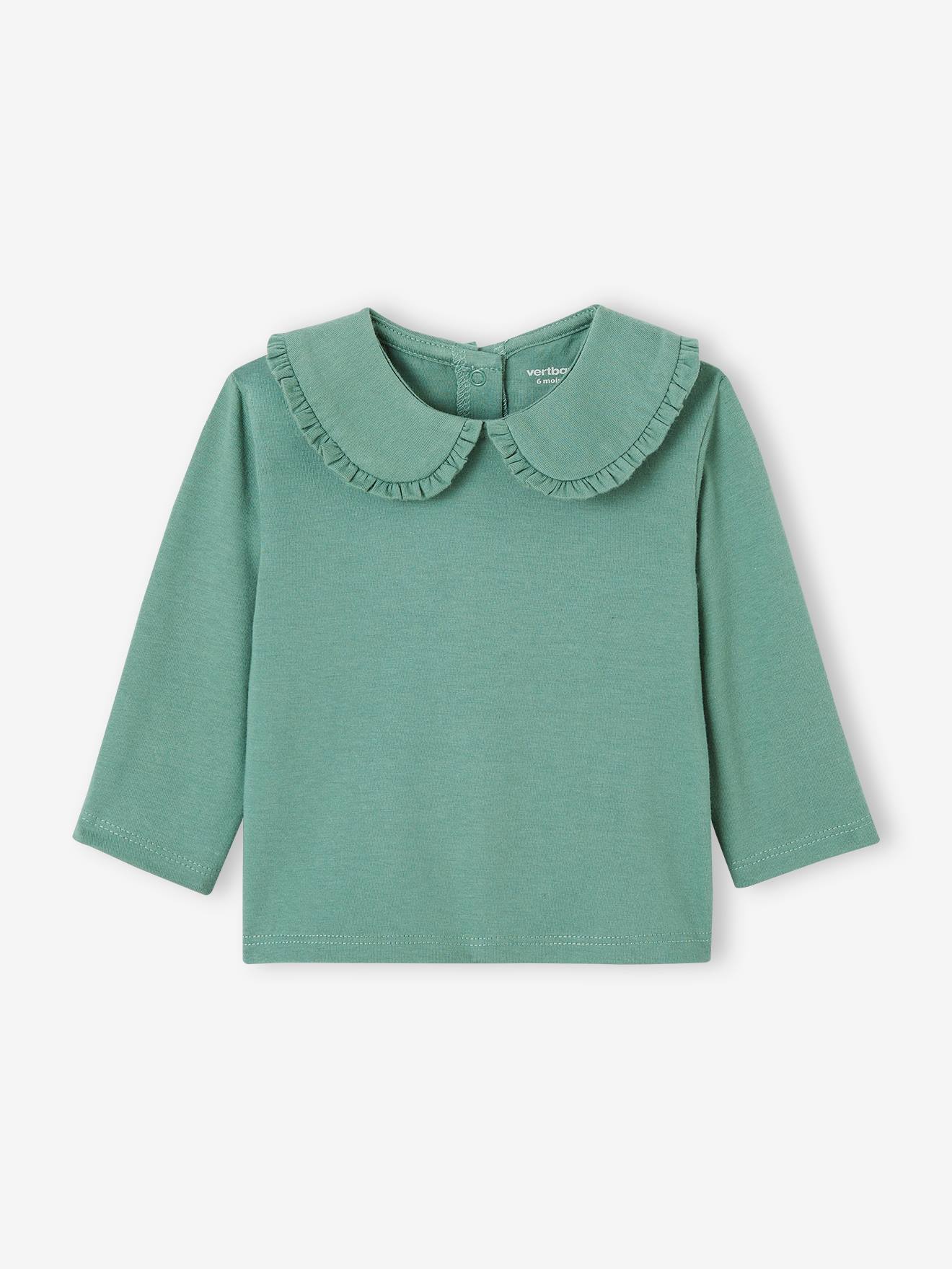 Long Sleeve Top with Peter Pan Collar for Babies emerald green Baby Vertbaudet