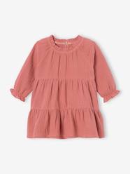 Baby-Dresses & Skirts-Ruffled Dress in Cotton Gauze, for Girls