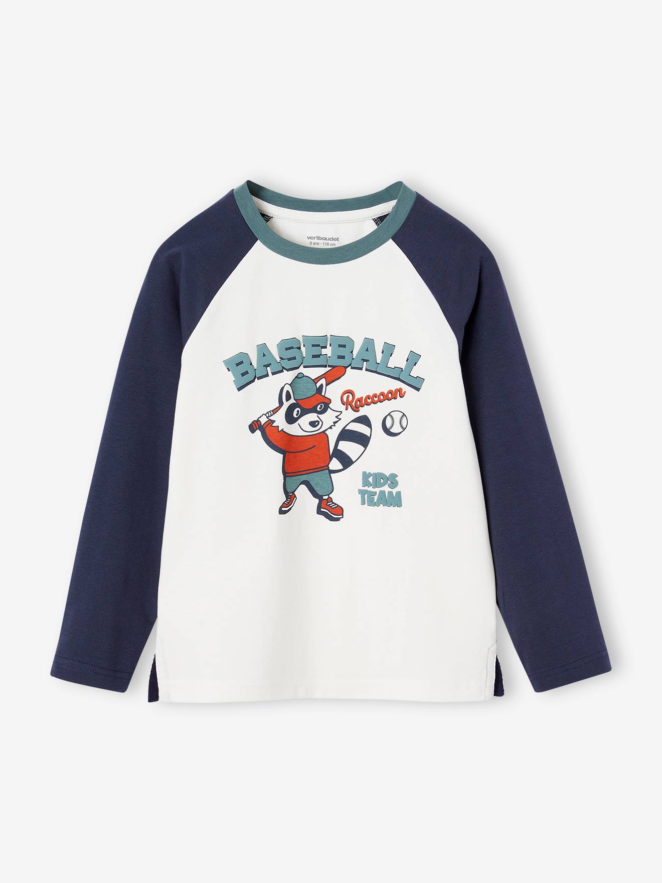 Sports Top with Raccoon Motif & Contrasting Raglan Sleeves