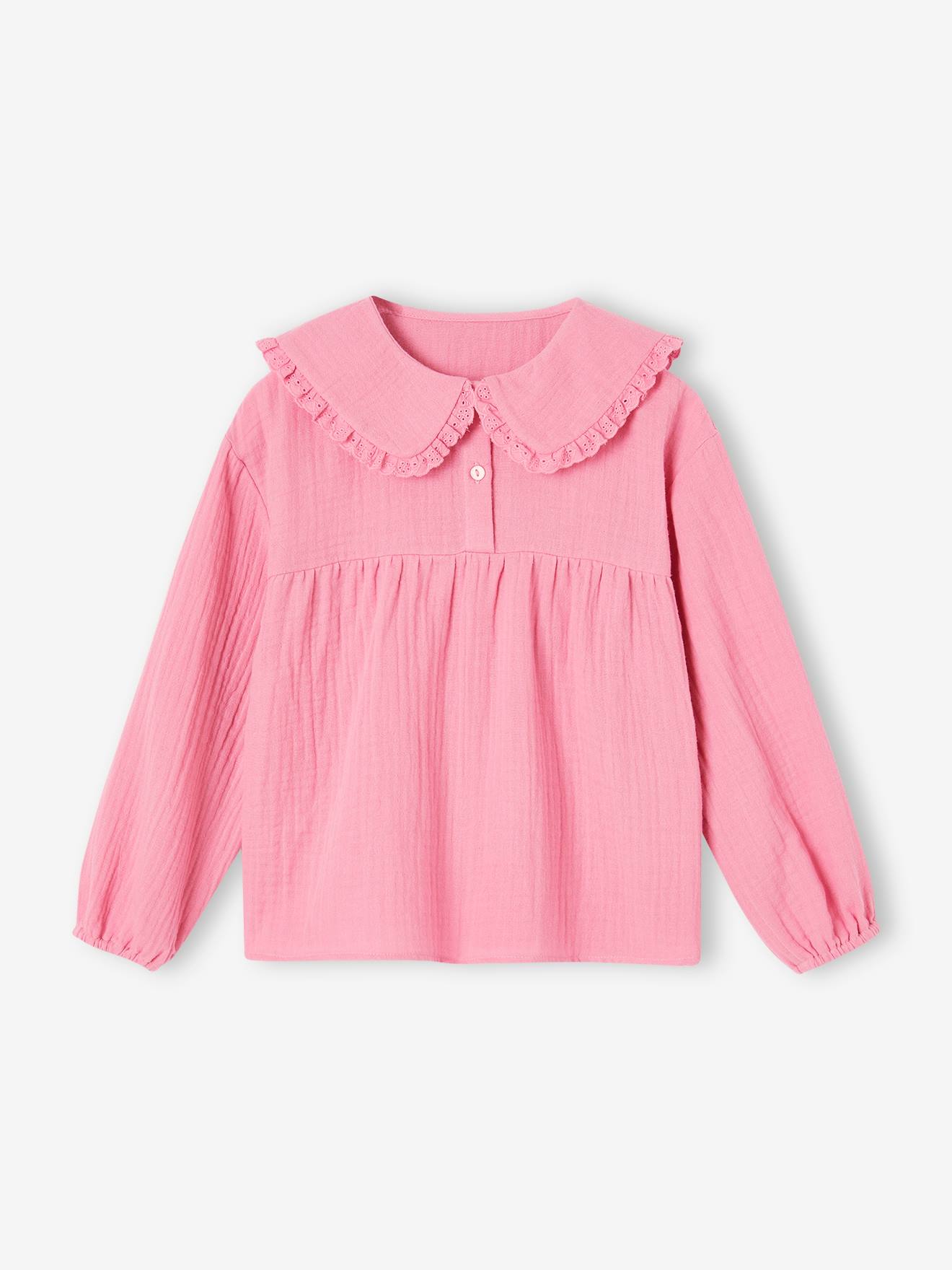 Cotton Gauze Blouse with Fancy Peter Pan Collar