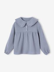 Girls-Cotton Gauze Blouse with Fancy Peter Pan Collar for Girls