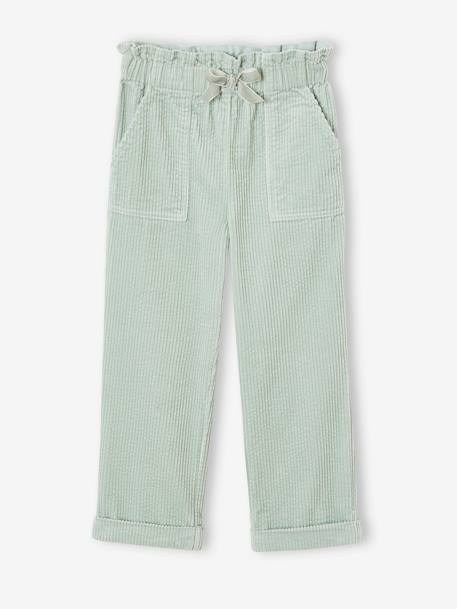 Corduroy Paperbag Trousers for Girls dusky pink+grey green+mustard+night blue 