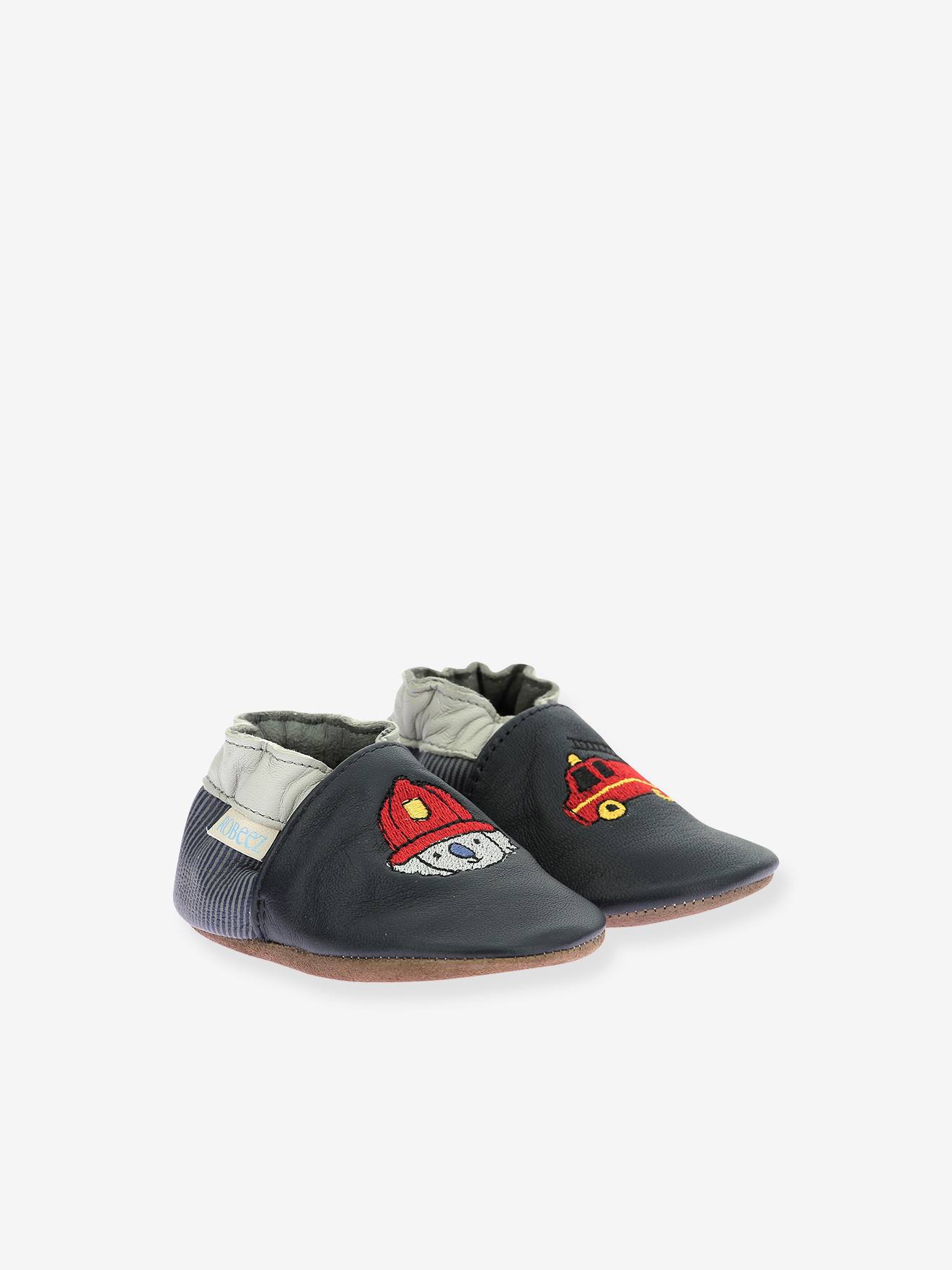 Baby soft leather slippers with Fire badge 974780 ROBEEZ navy blue