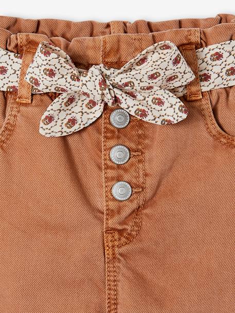 Paperbag Trousers & Floral Belt for Girls cinnamon+green+mauve 