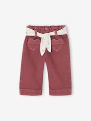 Wide-Leg Coloured Trousers with Tie Belt for Baby Girls