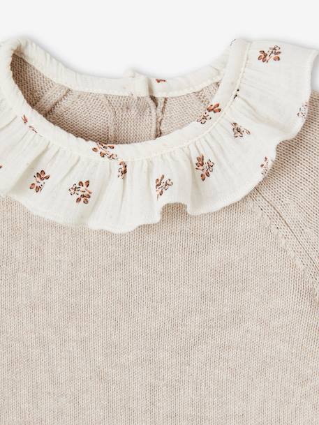 Jumper with Floral Frilled Collar for Newborn Babies marl beige 