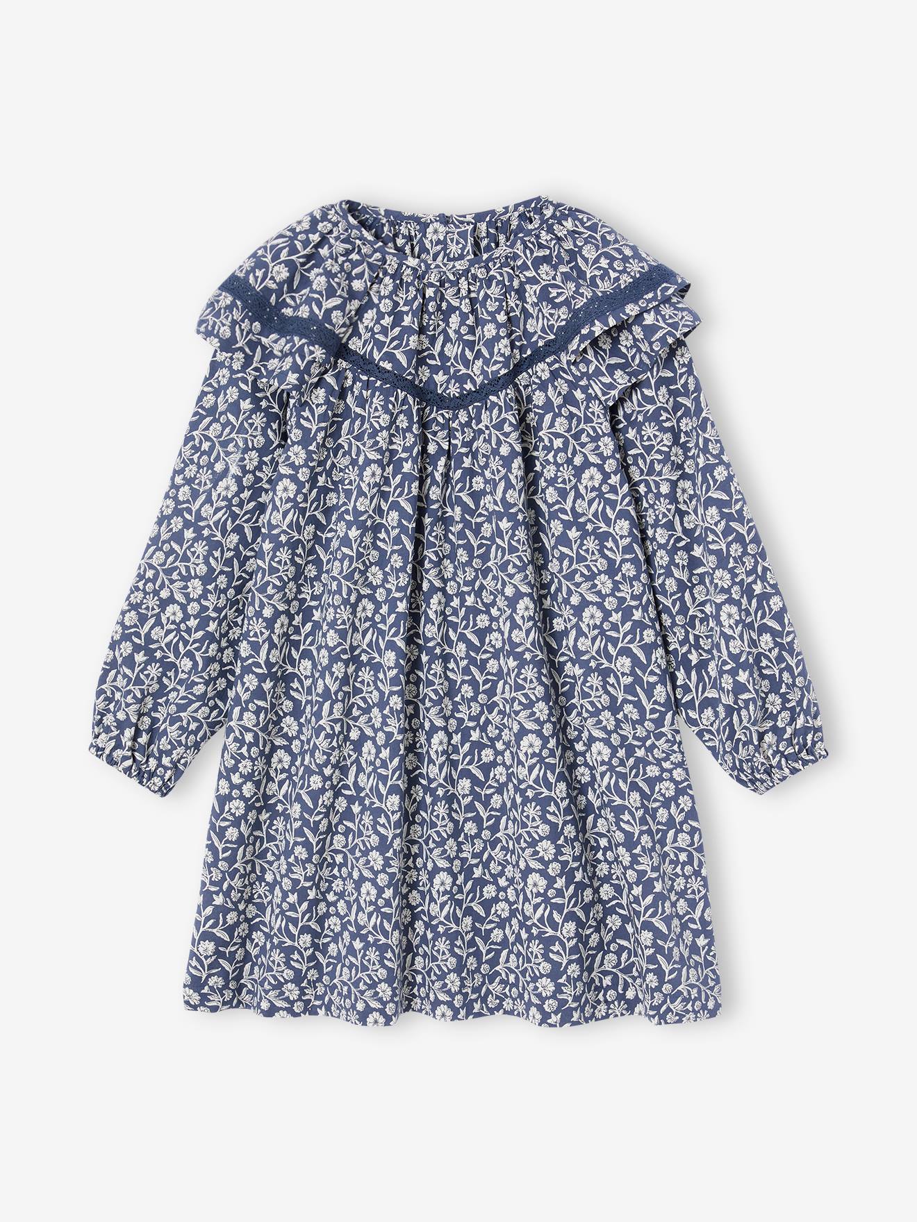 Floral Print Dress with Ruffled Collar