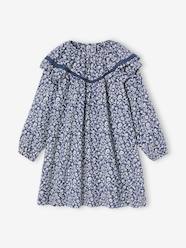 Girls-Floral Print Dress with Ruffled Collar, for Girls