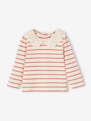 Baby-T-shirts & Roll Neck T-Shirts-Long Sleeve Top with Embroidered Collar, for Babies