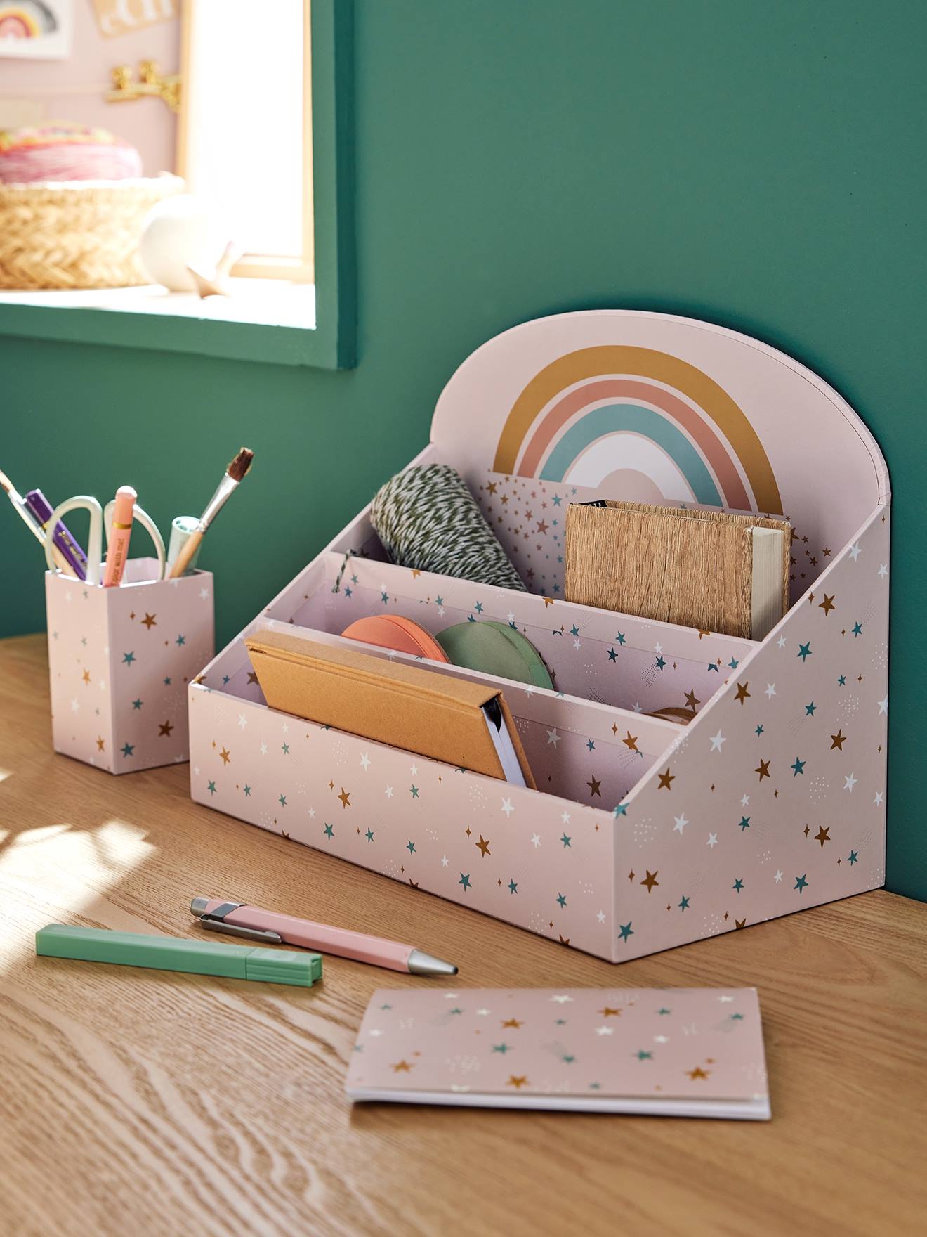 Set of Desk Accessories Rainbow printed pink
