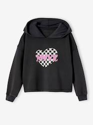 Girls-Short Sports Hoodie with Chequered Heart Motif for Girls