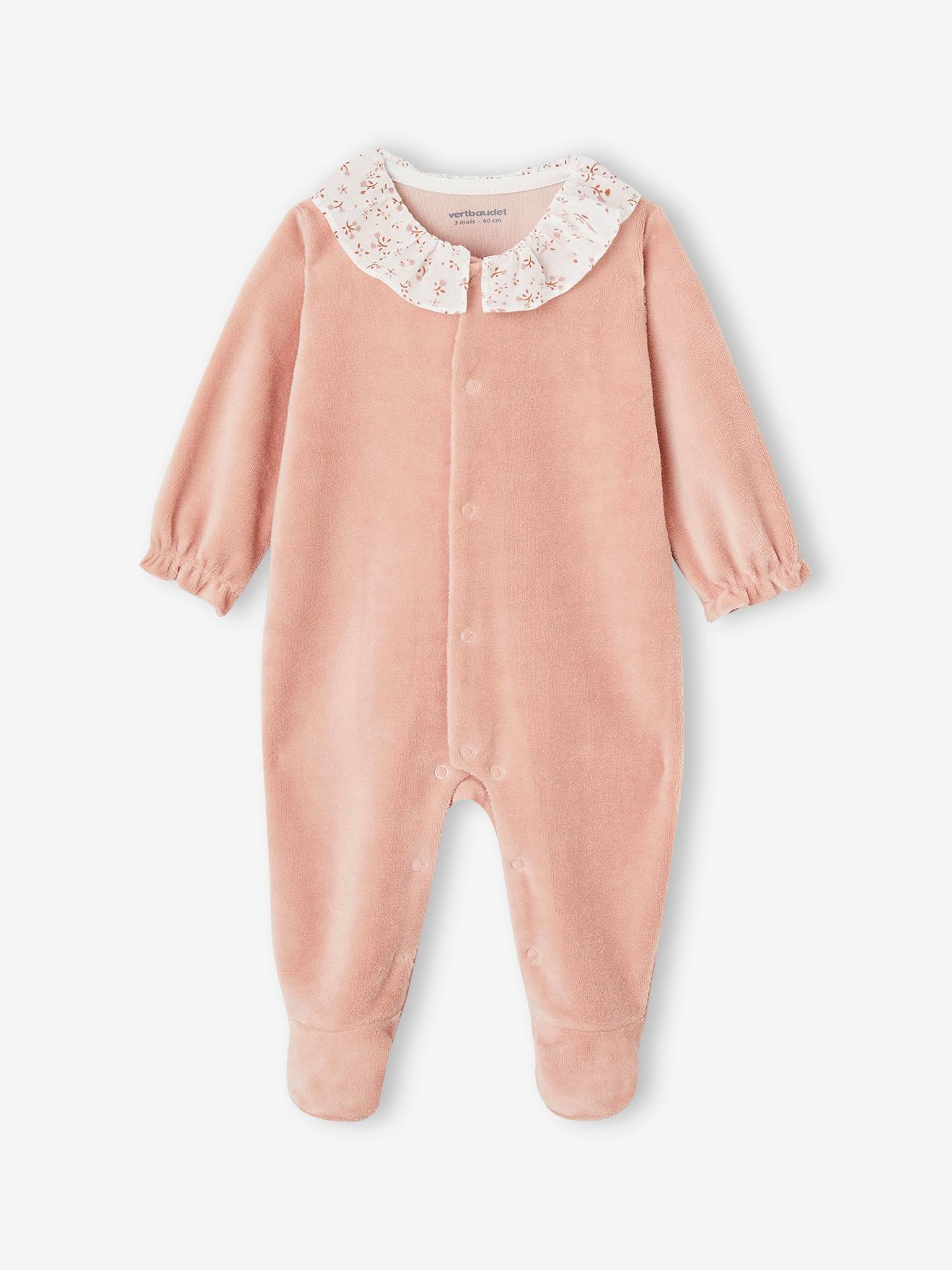 Corduroy Sleepsuit with Frilled Collar for Newborn Babies rosy