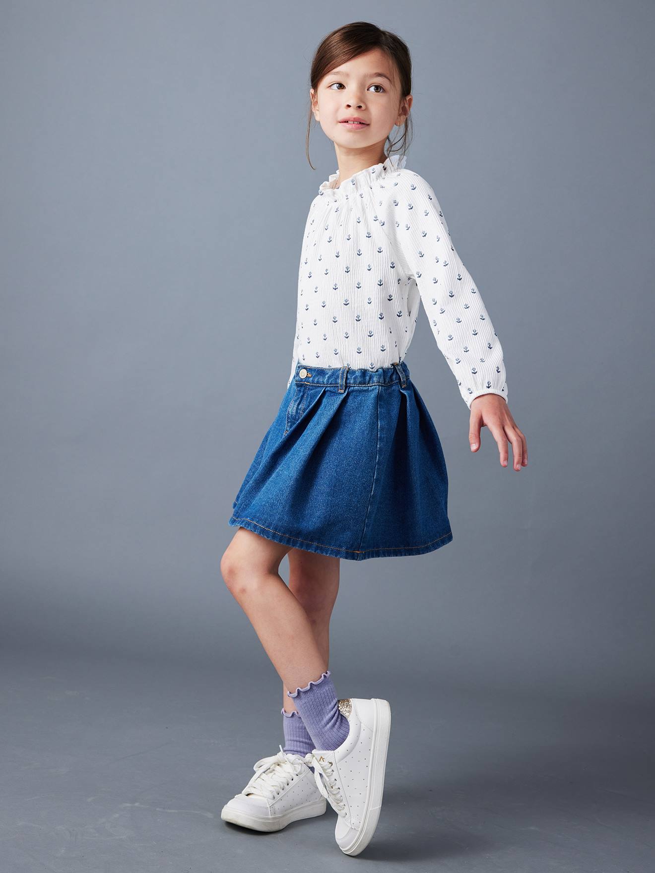 Pleated Denim Skirt
