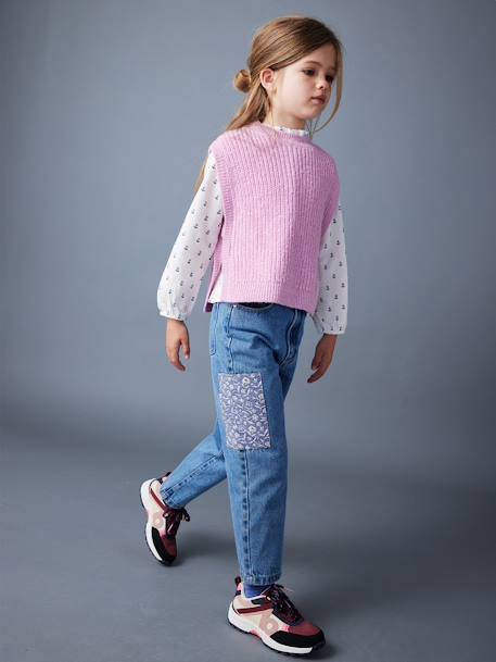 Loose-Fitting Jeans with Floral Patches, for Girls medium blue 