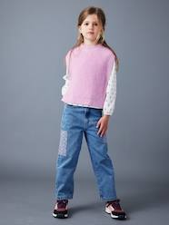 -Loose-Fitting Jeans with Floral Patches, for Girls