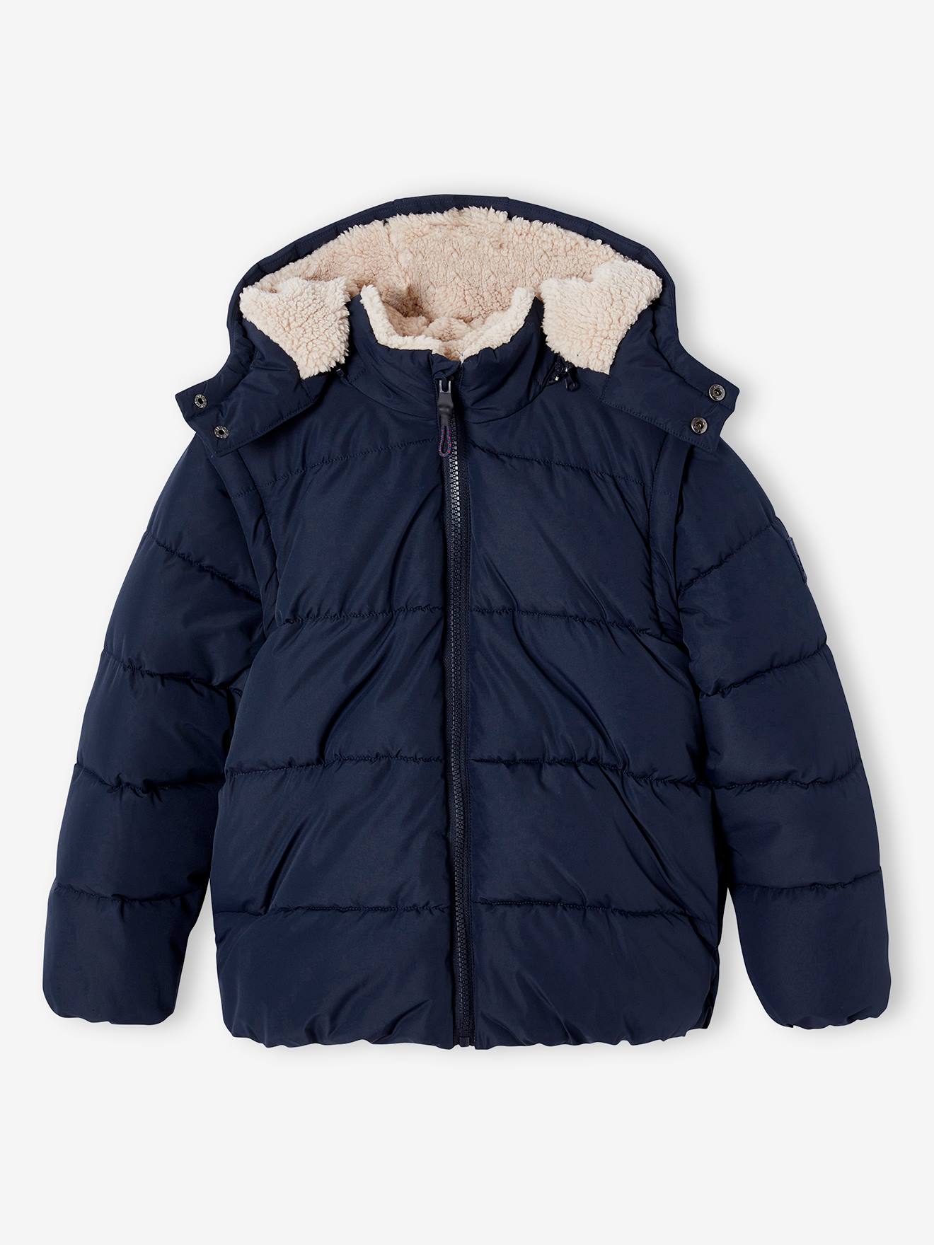 Convertible Padded Jacket with Removable Hood Sleeves for Boys night blue Boys Vertbaudet