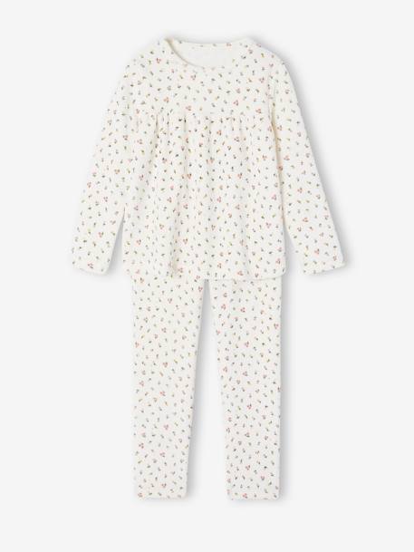 Velour Pyjamas with Printed Flowers for Girls ecru 