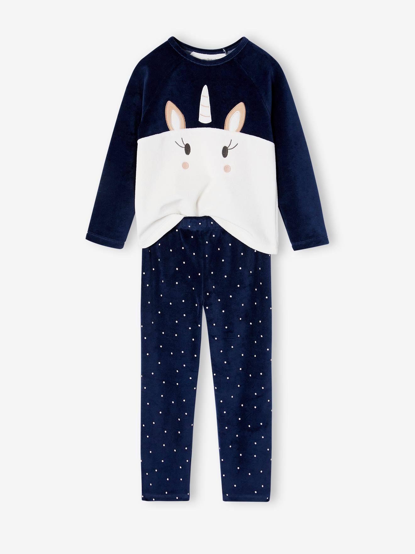 Unicorn Pyjamas in Velour for Girls navy blue