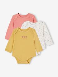 Baby-Pack of 3 Heart Bodysuits with Long Sleeves + Cutaway Shoulders in Organic Cotton for Babies