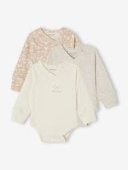 Baby-Bodysuits & Sleepsuits-Pack of 3 Long Sleeve, Progressive Bodysuits in Organic Cotton for Newborn Babies