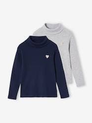 Girls-Pack of 2 Polo Neck Cotton Tops for Girls