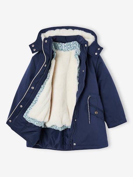 3-in-1 Parka + Bodywarmer for Girls indigo+old rose 