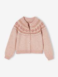 Girls-Fancy Jacquard Knit Cardigan in Shimmery Yarn for Girls