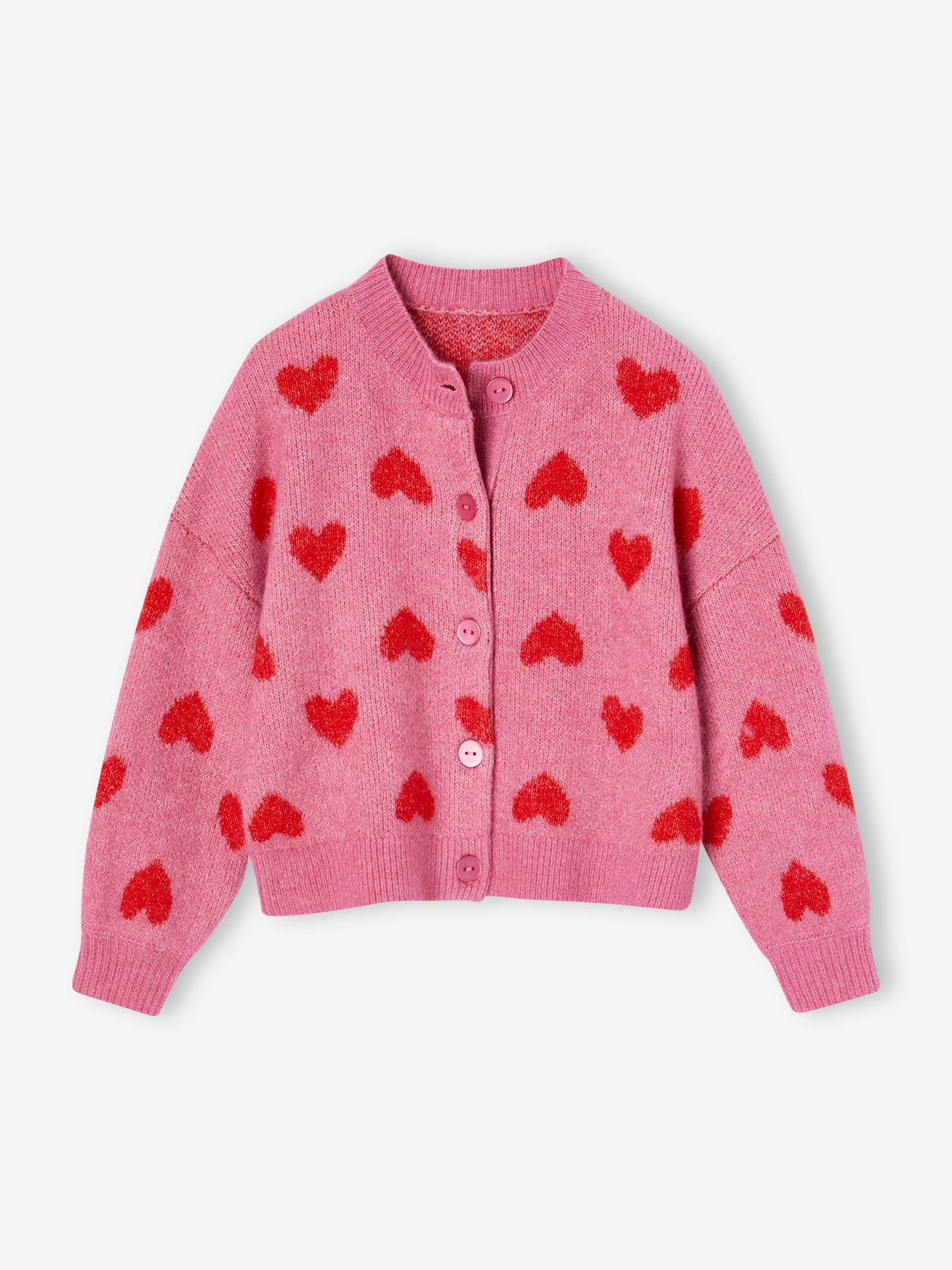 Cardigan with Jacquard Knit Hearts