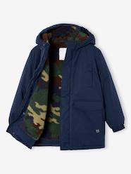 Boys-Hooded Parka Lined in Camouflage Print Sherpa, for Boys