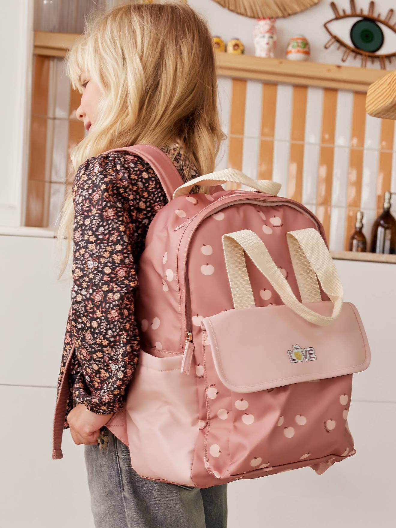 Apple Love Backpack for Girls dusky pink Girls Vertbaudet