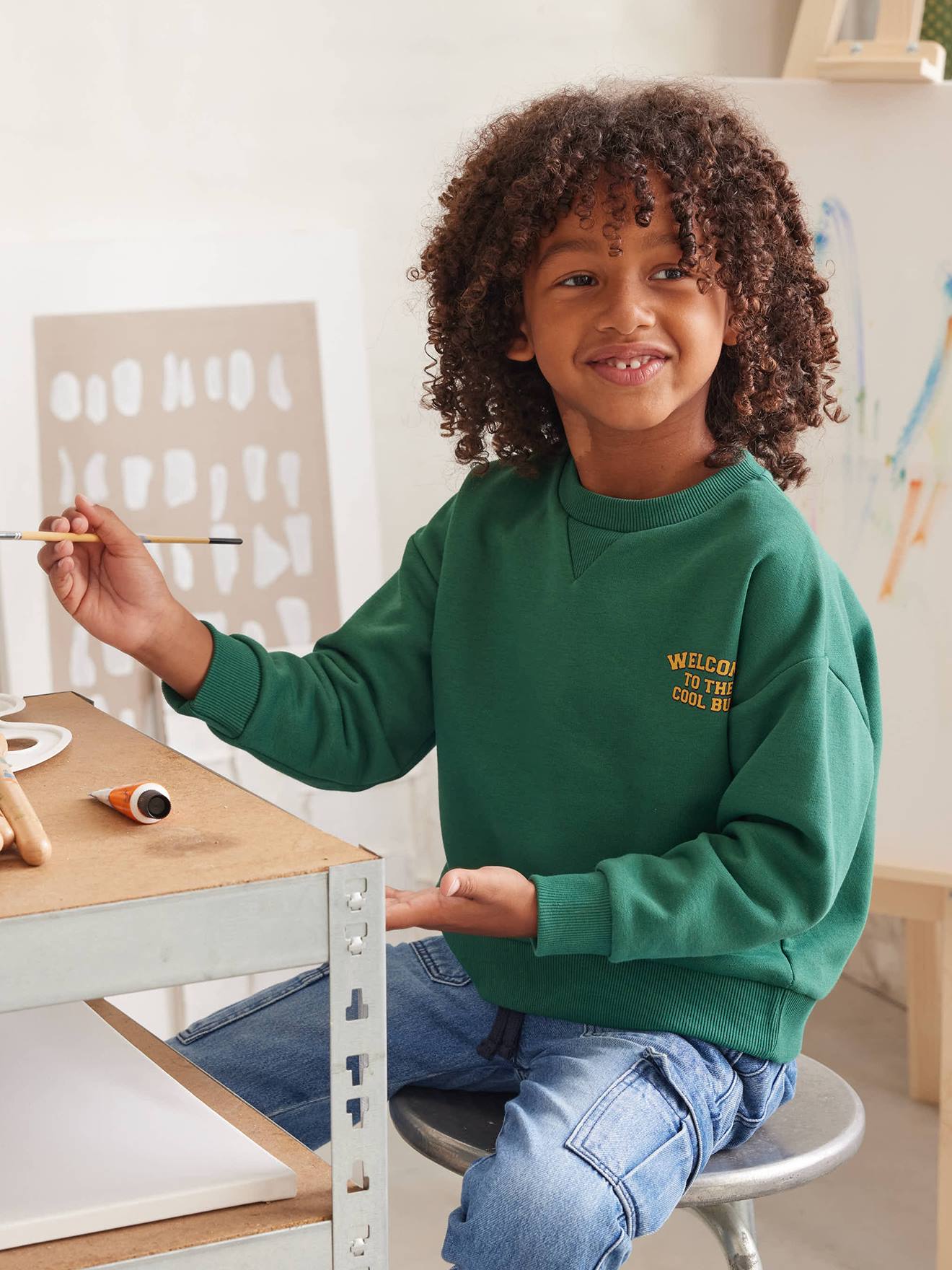 Sweatshirt with Large School Bus Motif on the Back