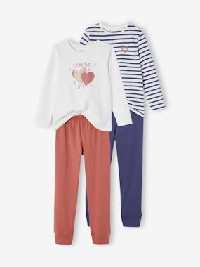 Lot De 2 Pyjamas Fille En Velours - Thème 'Sur Mon Nuage' - Imprimé étoiles Et Lunes - Taille élastique - 75% Coton, 25% Polyester