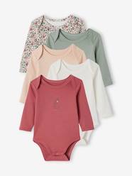 Baby-Bodysuits & Sleepsuits-Pack of 5 Long Sleeve Bodysuits with Cutaway Shoulders for Babies