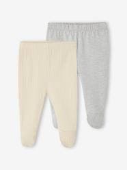 -Pack of 2 Footed Trousers in Rib Knit for Babies