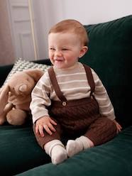 Baby-Striped Jumper & Trousers with Braces in Cable Knit Ensemble for Babies