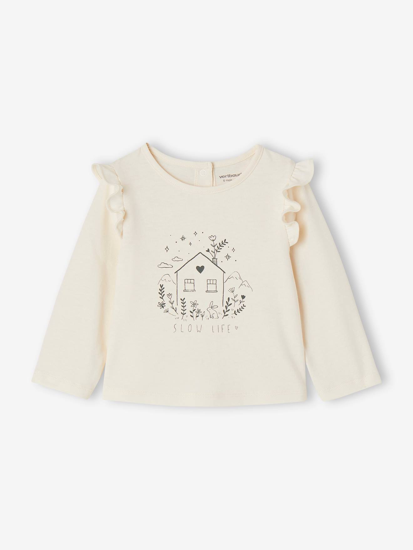 Long Sleeve T-Shirt with Print & Ruffles