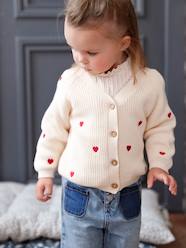 Baby-Jumpers, Cardigans & Sweaters-Cardigans-V-Neck, Brioche Stitch Cardigan with Embroidery, for Babies