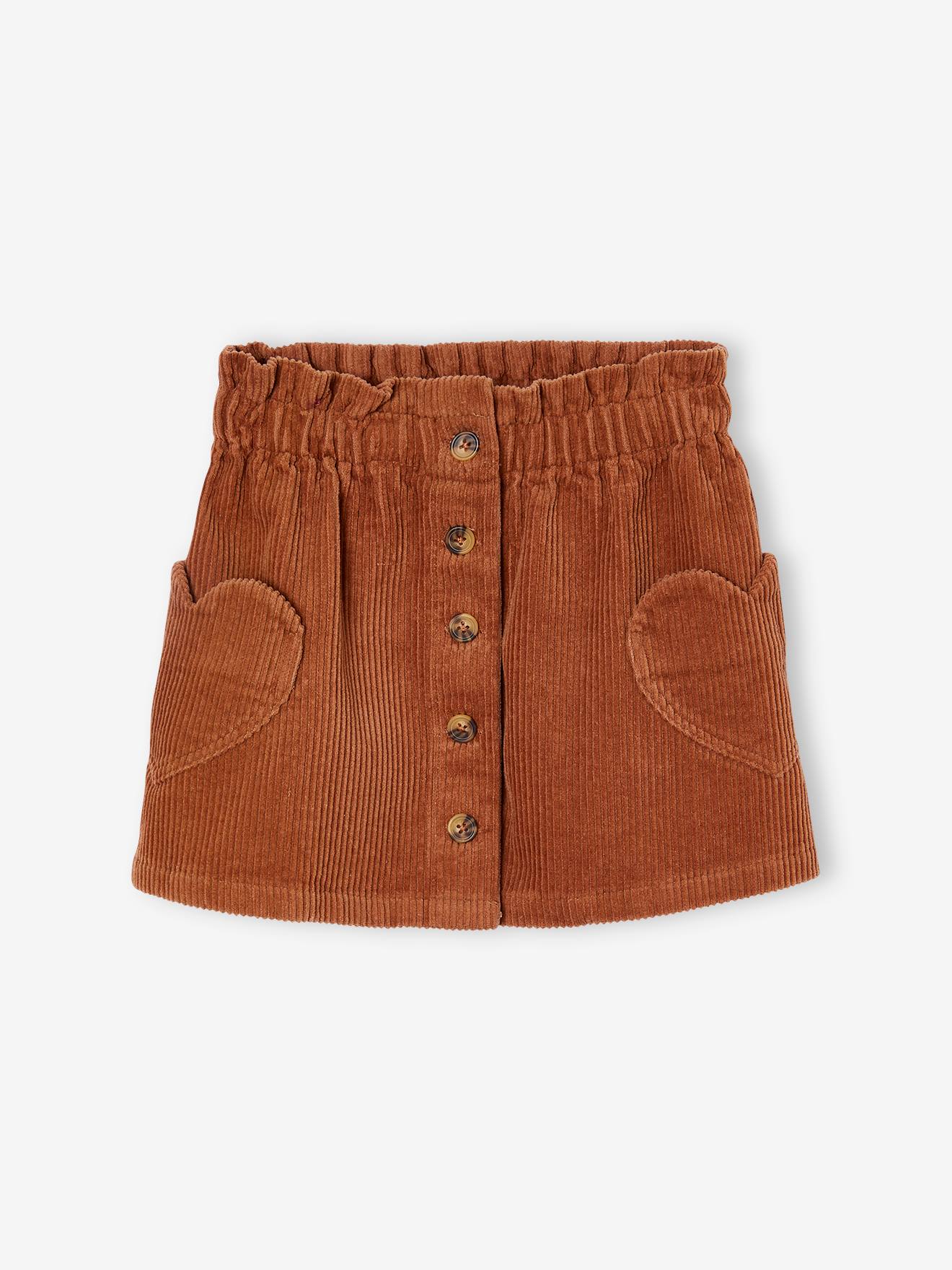 Corduroy Skirt with Heart Pockets