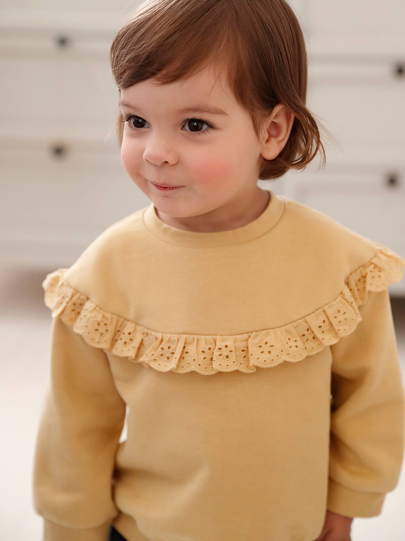 Sweatshirt with Broderie Anglaise Ruffle